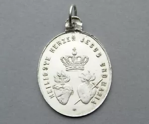 German, Religious Silver Pendant. Sacred Heart. Heiligstes Herz Jesus und Maria - Picture 1 of 3