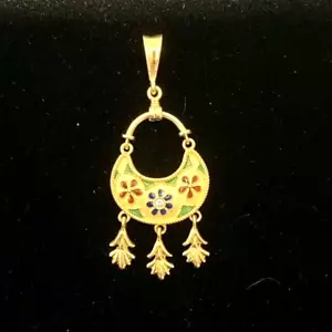NEW 18K YELLOW GOLD DANGLE PENDANT CHARM MULTI-COLOR ENAMEL & DIAMOND MADE ITALY - Picture 1 of 4