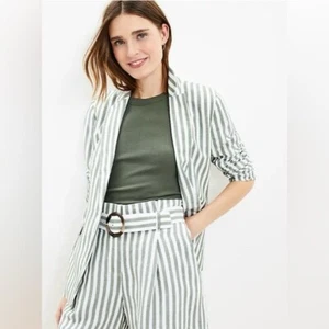 LOFT Green and White Striped Lightweight Casual Blazer NWT Size 8P - Picture 1 of 12