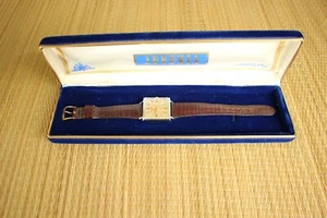 #1 VINTAGE JUVENIA GOLD GUILLOCHE DATE DIAL CHESTNUT CROCO BAND AUTO UHR + BOX - Bild 1 von 19