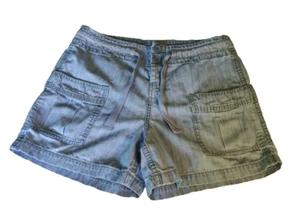 Vintage 90er Y2K London Jeans Cargo Denim Shorts Damen 10 Kordelzug blau helle Waschung  - Bild 1 von 15