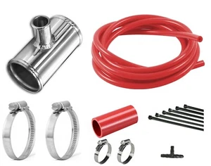 Kit raccordo valvola scarico 76mm lega pezzo a T per 25mm BOV - ROSSO silicone 3" pollici - Foto 1 di 11