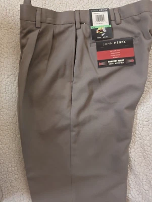 John Henry Men's Pants Slacks Sz 34/29 Pleated Front KHAKI COMFORT WAIST LUXURY - Image 1 of 4