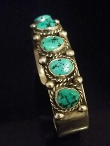 Navajo Sleeping Beauty Turquoise & Sterling Silver Signed Cuff Bracelet - Picture 1 of 11