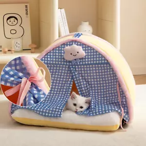 Semi-Enclosed Cat Kennel Bed Teepee Tent Mattress Cute Decorative PP Cotton - Picture 1 of 8