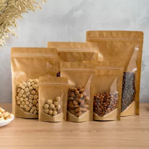 Translucent Window Kraft Paper Bags Tea Nut Food Seal Packing Pouch - Picture 1 of 5