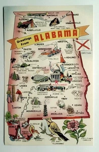 Vintage Alabama Greetings Map Postcard Photochrome Divided Back - Picture 1 of 2