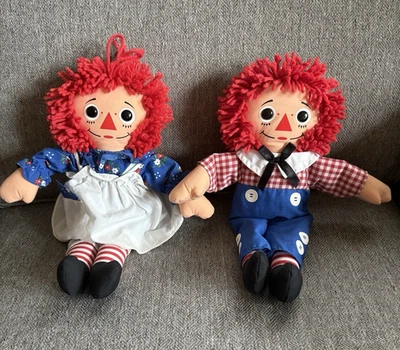 Винтажный набор 1996 Raggedy Ann & Andy куклы Hasbro 12» плюшевая мягкая пряжа EXC - Изображение 1 из 4