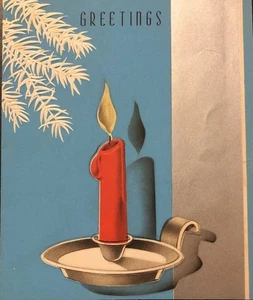 Vtg Christmas Greeting Card Beautiful Candle Silver Holder White Pine Branches - Picture 1 of 4