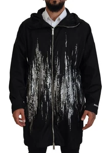 Dsquared² Black White Print Long Hooded Coat Nylon Men's Jacket Authentic - Picture 1 of 6