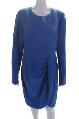 Black Halo Women's Round Neck Long Sleeves Wrap Mini Dress Blue Size 16 LL19LL - Image 1 of 4