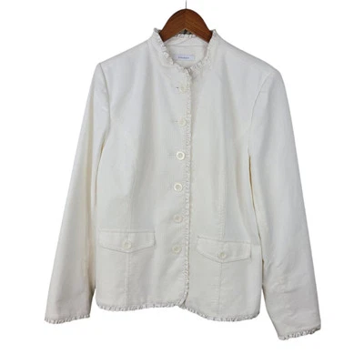 Chaqueta de Pana Dressbarn XL Pinwhale Abotonada Informal Blanca Volantes Borde Bolsillos Foto 1 de 4