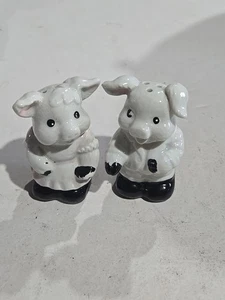 Vintage Pigs Salt and Pepper Shakers Boy & Girl Glazed With Stoppers - Picture 1 of 5
