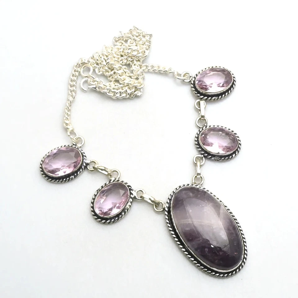 Amethyst Pink Topaz Gemstone Ethnic Handmade Necklace Jewelry 33 Gms AN 12346 - Image 1 of 1