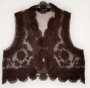 Forever 21 Brown Bohemian Boho Lace Vest Size Large - Picture 1 of 5