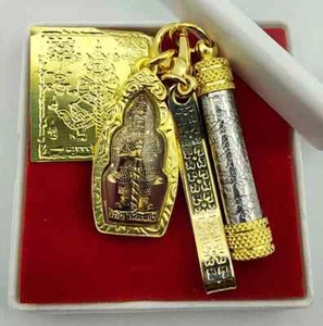 Dios gigante Wessuwan oro micrón Takrut diamante armadura amuleto Buda tailandés - Imagen 1 de 3