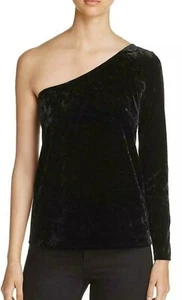 NWT Womens Vince Camuto Artistic Muse Rich Black Velvet One Shoulder Shirt Top S - Picture 1 of 12