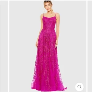 Mac Duggal New FLORAL APPLIQUE CAMI A LINE GOWN 50683 Fuchsia Pink 2 - Picture 1 of 10