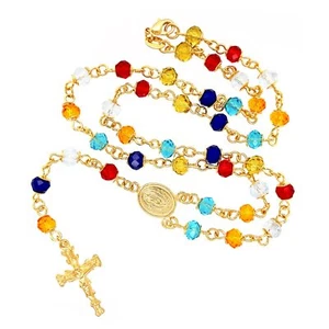 ROSARY NECKLACE with Multicolored Crystal Beads Crucifix and Divine Child Medal - Picture 1 of 4