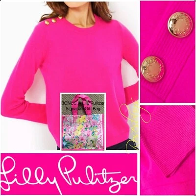 NUEVO CON ETIQUETAS $268 Suéter Lilly Pulitzer Brinkley 100% Cachemira XL en Rosa Palmeras Foto 1 de 4