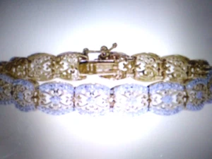 14K YELLOW GOLD CLAD FILAGREE REAL DIAMOND TENNIS BRACELET 7.25 IN + bonus - Picture 1 of 1