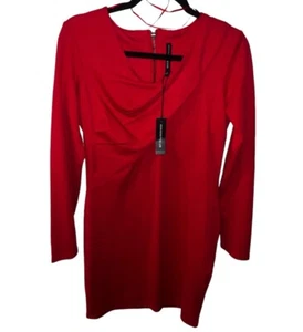 Ted Baker Kleid Damen L Rot Midi Wasserfallausschnitt Sicht Reißverschluss Feminin Zeitlos Neu - Bild 1 von 8