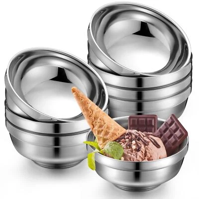 8 Pack 34 oz Stainless Steel Bowls Double Walled Insulated Soup Ice Cream Met... - Image 1 of 4