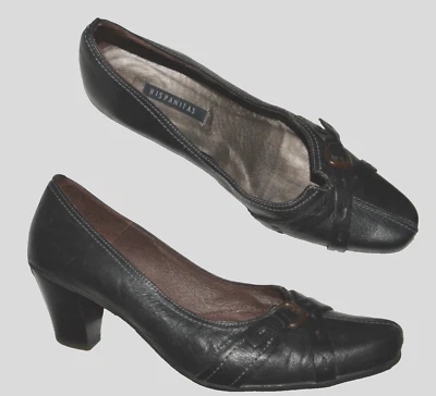 HISPANITAS 尺码 9.5 M 40 黑色皮革鞋带扣鞋 HEELS 西班牙 — 第 1/4 张图片
