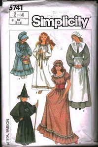 5741 Vintage Simplicity Sewing Pattern Girls Costume Prairie Pioneer Dress Witch - Picture 1 of 2