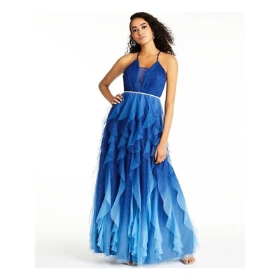 Vestido de noite Teeze Me Junior feminino 3 azul royal ombre cintilante novo com etiquetas DA42 - Imagem 1 de 3
