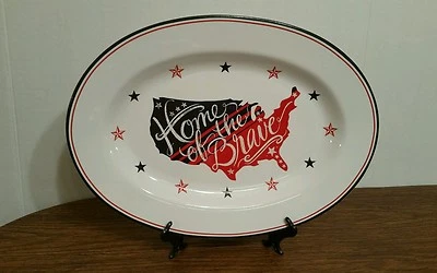 NUEVO 222 Quinto Plato Ovalado "Hogar de los Valientes" Rojo Blanco Azul Patriótico 4 de Julio Foto 1 de 4