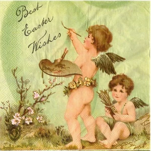Serviettes en papier Pâques ange chérubins. Napkins Easter angel best wishes - Picture 1 of 1