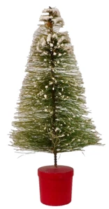 Bottle Brush Christmas Tree Red Wood Bucket Base Snow Flocking 6.5in Vintage #12 - Picture 1 of 10