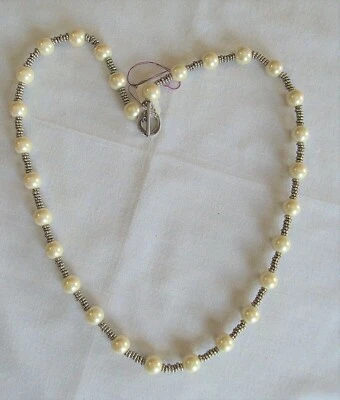 COLLAR RALPH LAUREN CHAPS 24" TONO PLATA IMITACIÓN PERLA CADENA ÚNICA ##W Foto 1 de 3