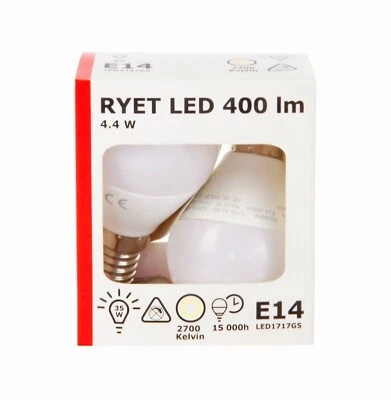 IKEA RYET LED BULB E12 400 Lumen Globe Opal 4.4 Watt 503.888.00 New Pack of 2  - Image 1 of 2