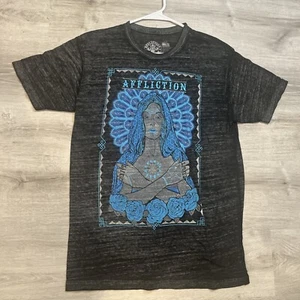 Camisa Para Hombres Grande Affliction Negra Manga Corta Negro Azul Tarot Vive Rápido - Imagen 1 de 5