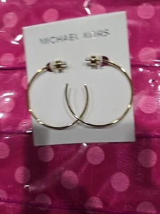 New MICHAEL KORS jewelry Rose Gold Tone round Large Hoop Earrings crystal accent - Picture 1 of 6