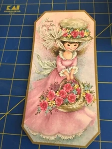 Tarjeta de felicitación de colección VC-105 - Ponte bien - De colección Niña con cesta de flores - Esquinas troqueladas - Imagen 1 de 3