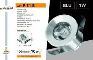 Mini Spot LED UNIVERSO P-31-B 1W Blu Incasso Argento - Foto 1 di 1