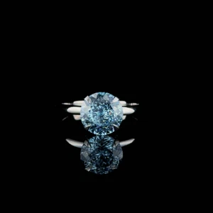 2.50 CT Round Portugal Lab Grown Diamond Fancy Vivid Blue VS1 With 14 KT Ring - Picture 1 of 10