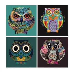 OWL CERAMIC SQUARE DRINK COASTERS SET OF 4 NEW - Picture 1 of 2