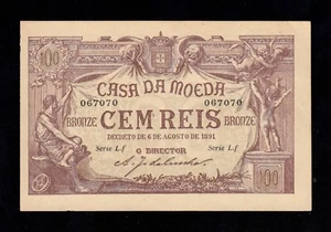 F.C. PORTUGAL , 100 REIS 1891 , S/C (UNC) , P90 . - Imagen 1 de 2