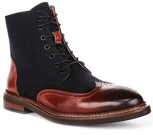 Justinreess England Clifford Ox Brouge Toe Mens Boots Navy Brown UK 6 - 14 - Picture 1 of 6