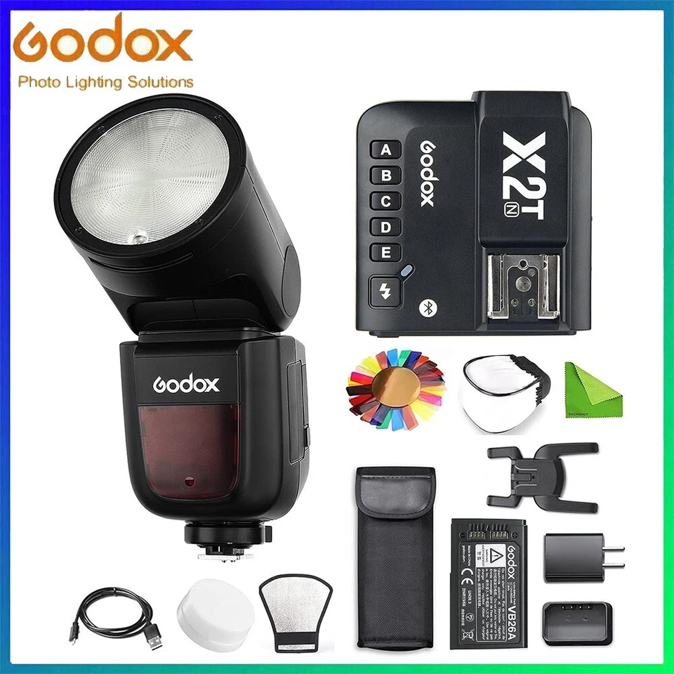 Godox V1-N Round Head Camera Flash Speedlite TTL 2.4G Speedlight + X2T for Nikon - Image 1 of 4
