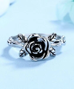 Sterling Silver Oxidized Rose Ring SIZE 6 - Picture 1 of 1