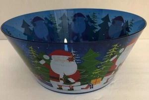 Blue Plastic Christmas 10” Serving Bowl. Santa Design-RARE COLLECTIBLE-SHIP N 24 - Picture 1 of 12