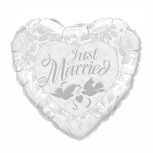 Just married Herz mit Tauben silber Folienballon 45cm 18 Inch Hochzeit Helium - Bild 1 von 1
