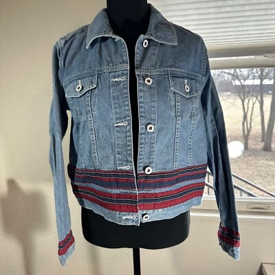 Christopher & Banks Blue denim cotton red white blue trim button jacket size S - Image 1 of 4