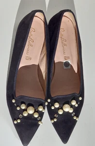 Pretty Ballerinas Ella Pearl & Swarovski Embellished Black Suede Size EU 40/US 9 - Picture 1 of 9