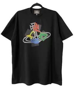VIVIENNE WESTWOOD MENS T-SHIRT BIG LOGO GRAPHIC DESIGN SHORT SLEEVE BLACK SIZE L - Picture 1 of 22